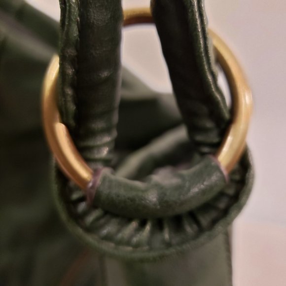 BUENO Green Slouchy Tote Bag Sz Large Vegan Leather Tassels Zippers *NOTE issues - Picture 12 of 16